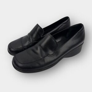 Rockport Women’s Loafers 7.5M Black Leather Wedge Slip On Comfort Work Shoes